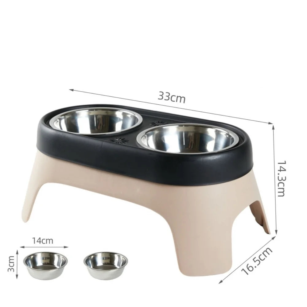 Elevated Pet Bowl Anti Knock Stainless Steel Food Cat Dog Feeding Bowls Double Bowl High Foot Leak Proof Pet Feeder Accessories