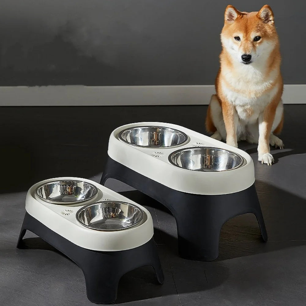 Elevated Pet Bowl Anti Knock Stainless Steel Food Cat Dog Feeding Bowls Double Bowl High Foot Leak Proof Pet Feeder Accessories